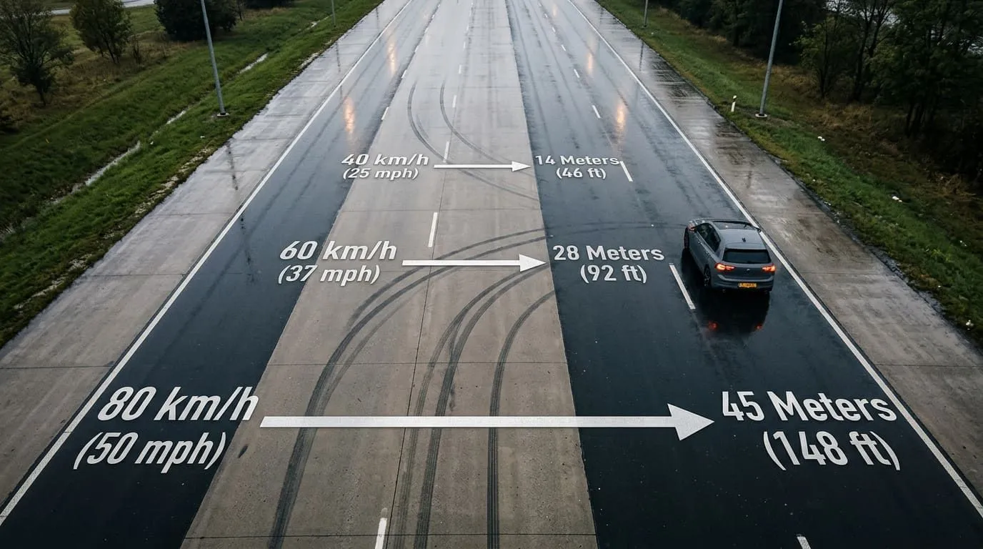 Prawdziwa droga hamowania przy 50, 90 i 140 km/h: Obalamy mity — ilustracja do artykułu LDKM.pl o bezpiecznym wyprzedzaniu