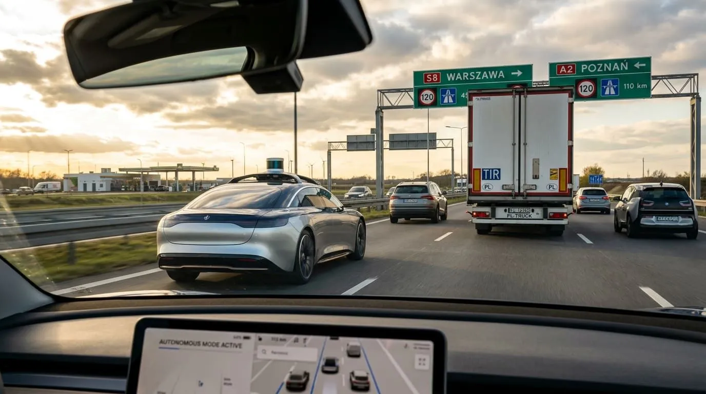 Pojazdy autonomiczne w Polsce (2026): Jak radzą sobie z wyprzedzaniem? — ilustracja do artykułu LDKM.pl o bezpiecznym wyprzedzaniu