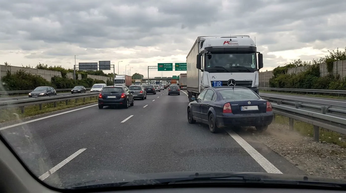 Wyprzedzanie z prawej strony: Mity, fakty i legalność w Polsce — ilustracja do artykułu LDKM.pl o bezpiecznym wyprzedzaniu