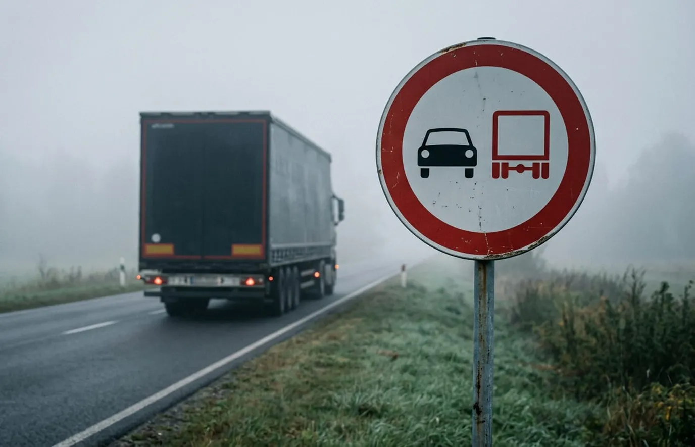 Naruszenie znaku B-26 (zakaz wyprzedzania przez pojazdy ciężarowe)
